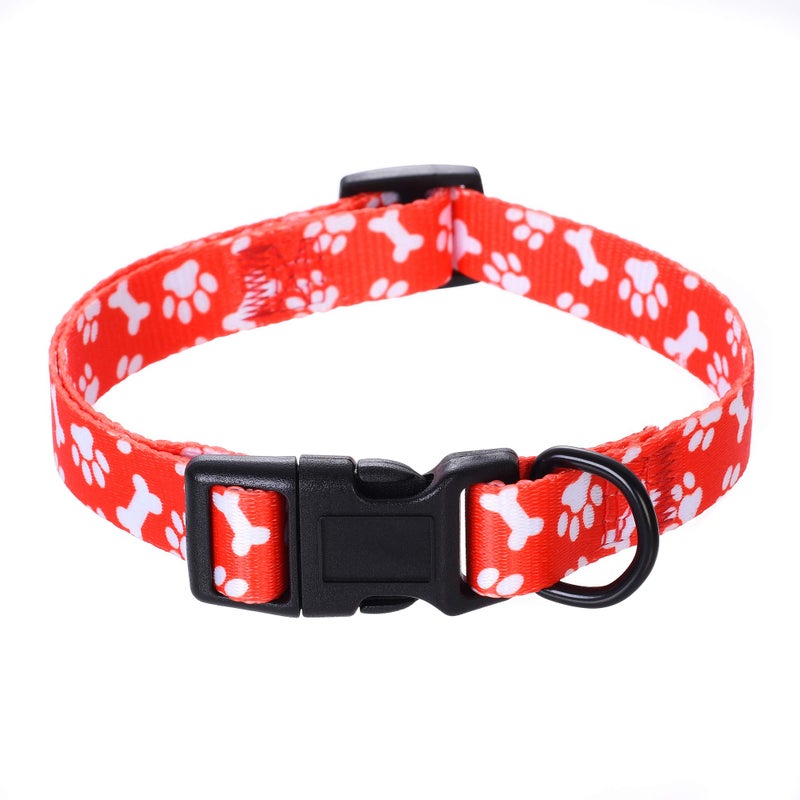 Mile High Life Dog Collar | Cute Puppy Collars | Lightweight Girl Dog Collar | Soft Boy Dog Collars | w Paws Bones Mustache Pattern (Red, Medium) - Image 1